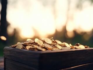 Treasure chest overflowing with gold coins.