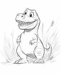 Playful dinosaur cartoon character standing in grassy area. Generative AI