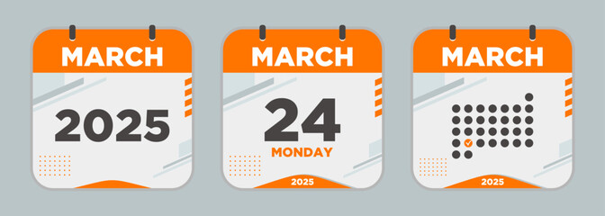 Calendar icon. March. 2025 24 day. The concept of waiting for an important date. Day calendar with date march 24. Cheklist day calendar. Vector illustration.