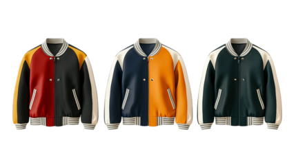Png of Stylish Varsity Jackets - Retro Two-Tone Baseball Outerwear on transparent background.