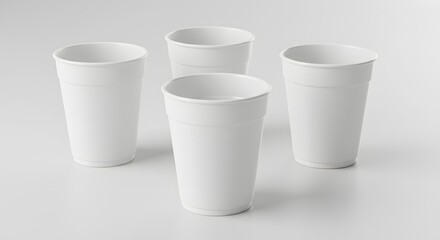 Several blank 2 oz cups white plain background minimalist composition clean studio photography