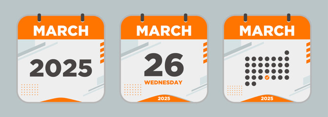 Calendar icon. March. 2025 26 day. The concept of waiting for an important date. Day calendar with date march 26. Cheklist day calendar. Vector illustration.