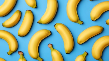 Fresh Bananas Arranged on a Blue Background