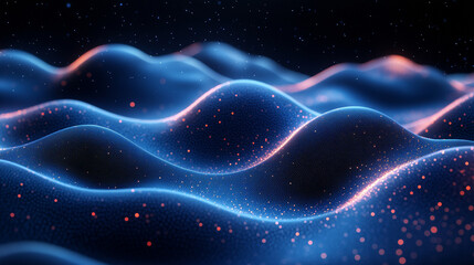 Fototapeta premium Elegant dark blue abstract wallpaper with flowing wavy patterns, creating a futuristic and modern aesthetic. Neon glow enhances the depth, symbolizing innovation, mystery, and sophistication.