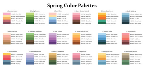 Color Palettes 18x5 Swatches Spring Season - Cool, Warm, Neutral, Soft, Pastel, Bright, Mix Colors - with HEX Codes and Names, Colour Scheme and Combinations