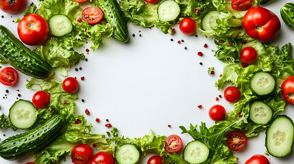 A vibrant vegetable frame made of lettuce and cherry tomatoes