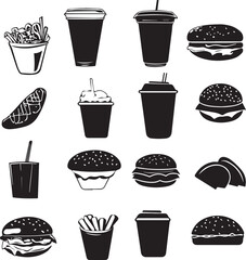 Fast food set silhouette vector black and white 