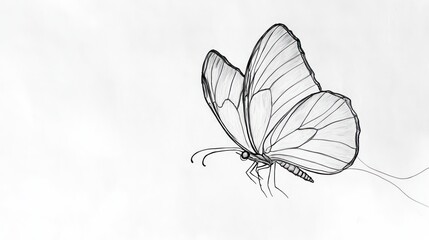 Minimalist line art a butterfly in mid-flight, with bold lines forming the motion and elegance its wings