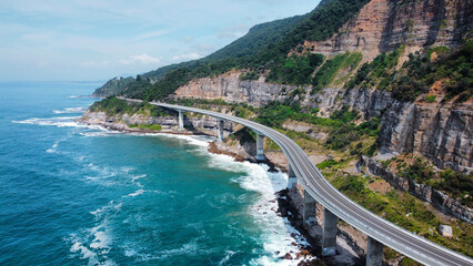 Sea Cliff Bridge - Aerial Drone Footage of Iconic Coastal Highway in Australia