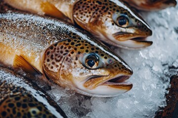Freshly harvested fish displayed on ice at a local market showcasing vibrant colors and textures