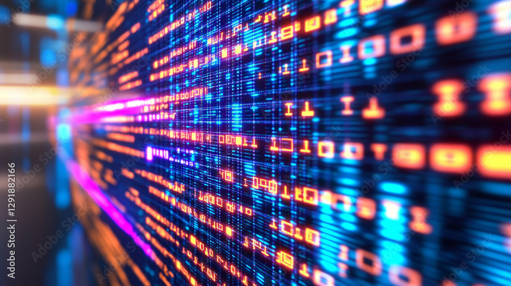 Poster glowing data streams flow through abstract cyberspace, symbolizing high-speed internet and wireless 