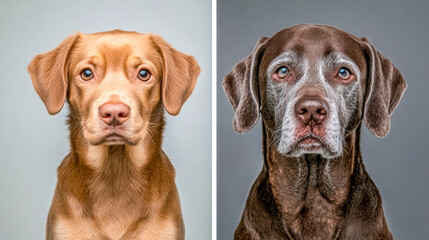 Labrador retriever aging process from puppy to senior dog