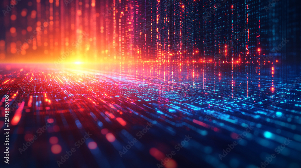 Poster glowing data streams flow through abstract cyberspace, symbolizing high-speed internet and wireless 