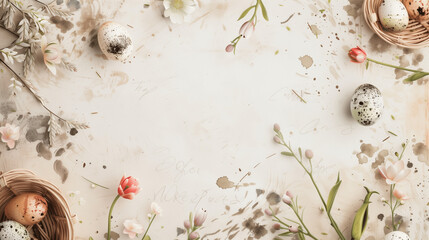 A beautifully crafted mockup of an Easter greeting card with a watercolor floral design, hand-painted eggs, and elegant calligraphy