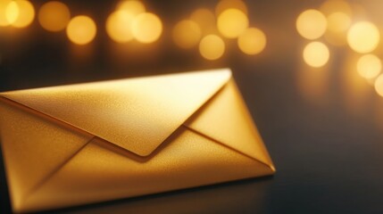 golden envelope with bokeh background