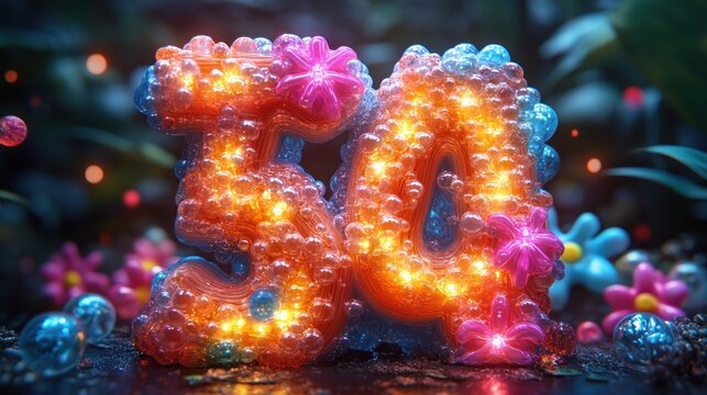 Glowing floral 3D fifty, lush garden, celebratory - Powered by Adobe