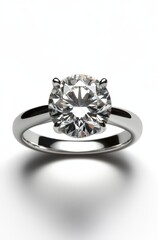 Elegant solitaire diamond ring with a sparkling oval cut diamond on a shiny white gold band against a clean background showcasing luxury and romance