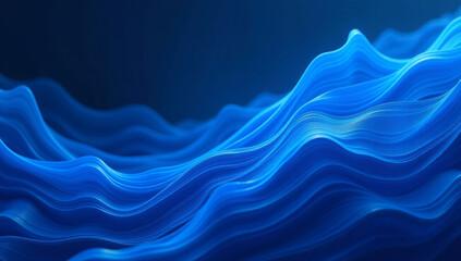 A stunning abstract digital artwork featuring flowing, wavy blue lines with a glowing effect, set against a deep blue background with subtle light particles. This futuristic and fluid Design 