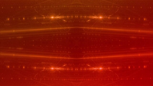 leuchtende Lichtpunkte bewegen sich langsam Richtung Zentrum, digitaler Datentransfer, Algorithmus, Internet, Energie, Datenfluss, Geschwindigkeit, Wandel, Austausch, orange