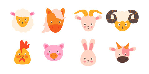 Set of cute hand-drawn animal faces