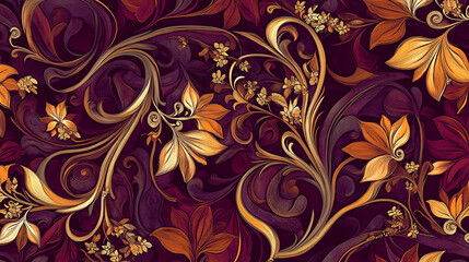 Art Nouveau floral wallpaper with swirling vines