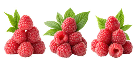 Stack of fresh raspberries with water droplets, juicy berries on white, Cut Out