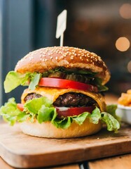 Burger Bliss: Fresh Hamburger in a Cozy Burger Shop Setting