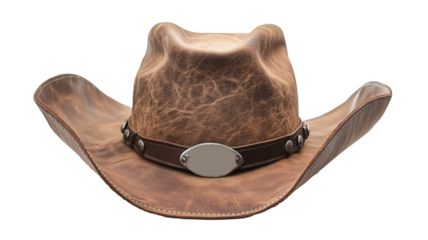 Cowboy Hat with Western Style and Weathered Brown Leather PNG isolated Transparent White Background Photo Image Full hd 4k Download