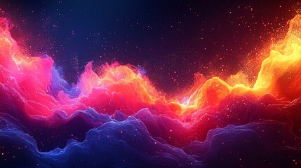 Abstract fiery landscape with vibrant colors and glowing particles.