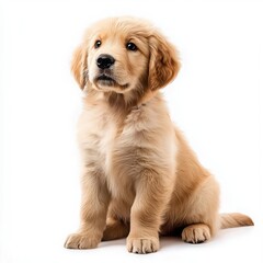 Fototapeta premium Beautiful golden retriever puppy playfully sitting with a bright and joyful expression on its face