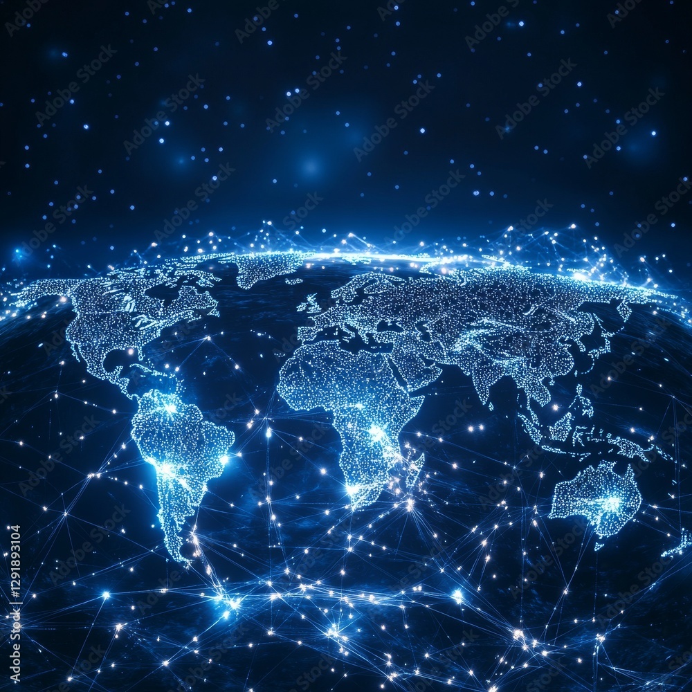 Poster Global Connectivity: A Digital Rendering of Earth's Network with Illuminated Cities and Data Transmission