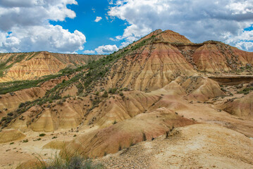 landscape of the desert with sandstone hill in bardenas reales in spain