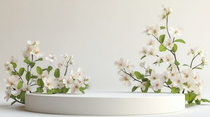 Fototapeta premium 3D Podium with Spring Floral and Green Leaves in a Minimalist Style