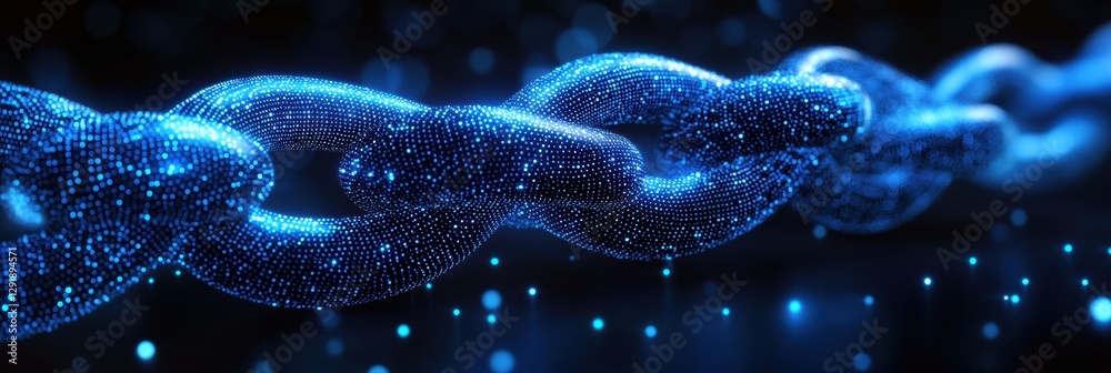 Poster visual representation of pulsating dots symbolizing blockchain technology and its interconnectedness