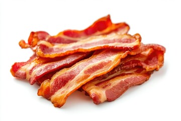 Delicious crispy bacon on white background