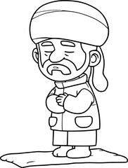 Chibi Muslim Man Praying – Islamic Coloring Page Illustration