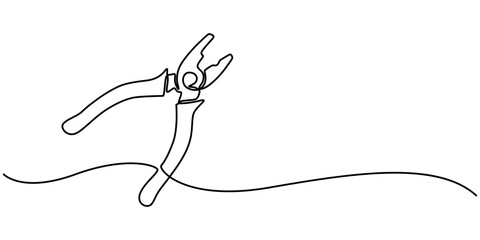Construction wire cutters, pliers, vise grip, swagers one line art, Continuous one line drawing of pliers- engineer equipment. pliers in single line draw illustration. Editable stroke, pliers outline.