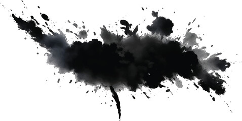 Surreal and Artistic Visualization of a Black Smoke Explosion, Capturing the Fluidity and 
Movement of Dust Particles Suspended in the Air on White
