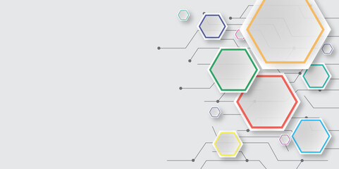 Abstract Hi-Tech Hexagonal Frame with Circuit Board Elements. Digital Data Flow and Hexagon Grid Design for Technology. Illustration. Hexagon. Vector. 