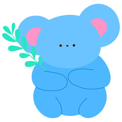 koala holding a eucalyptus branch, cute wildlife animal flat vector illustration