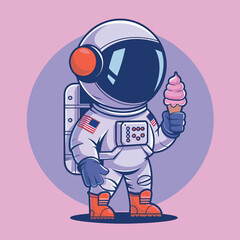 a Astronaut holding a ice cream sticker design stock photos