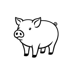 Fototapeta premium Cute Pig Line Art | Minimalist Farm Animal PNG