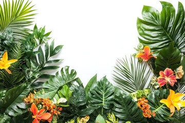 Fototapeta premium composition of various lush green tropical plants isolated on white 