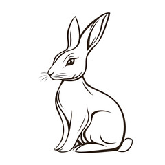 Obraz premium Minimalist Rabbit Line Art | Cute Bunny PNG Illustration