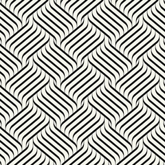 Fototapeta premium Seamless pattern with geometric waves. Endless stylish texture. Ripple monochrome background. Linear weaved grid. Bold interlaced swatch.