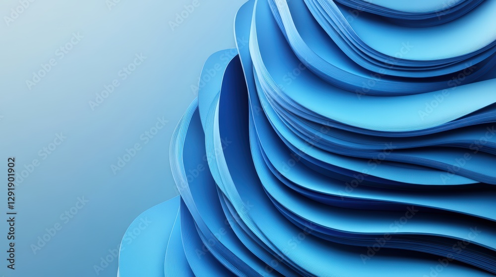 Poster abstract blue background with flowing curved lines and soft gradients for design and artistic use