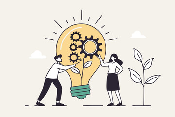 ESG, Environmental, Social and Corporate Governance, company responsibility to care world environment and people concept, business people touch light bulb with seedling green plant and governance gear