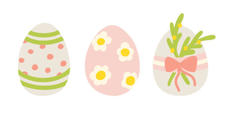 Set of decorated Easter eggs with floral and ribbon elements vector illustration
