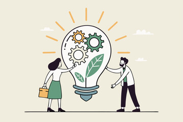 ESG, Environmental, Social and Corporate Governance, company responsibility to care world environment and people concept, business people touch light bulb with seedling green plant and governance gear
