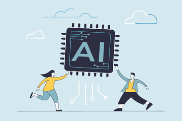 Stock Vector ID: 2512490237

Embrace AI, Artificial Intelligence adoption, user or people who use AI to help and support work success, innovation or revolution to change business concept, business peo